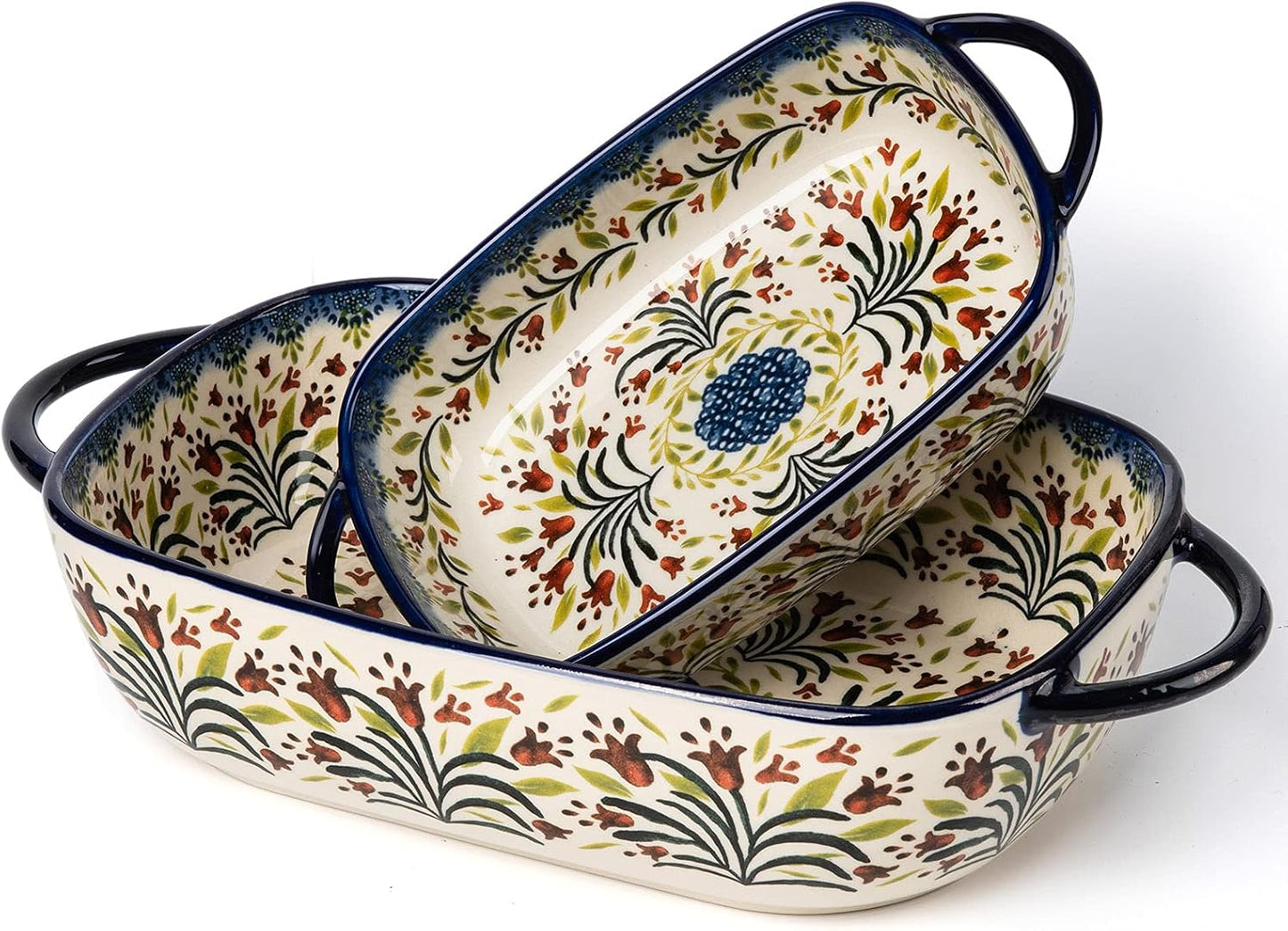 Baking Dish Ceramic Baking Pan Blue Casserole Dish Rectangular Baking Set 2pcs Bakeware Sets Lasagna Pan Baking Dishes for oven (Exotic Daisy)