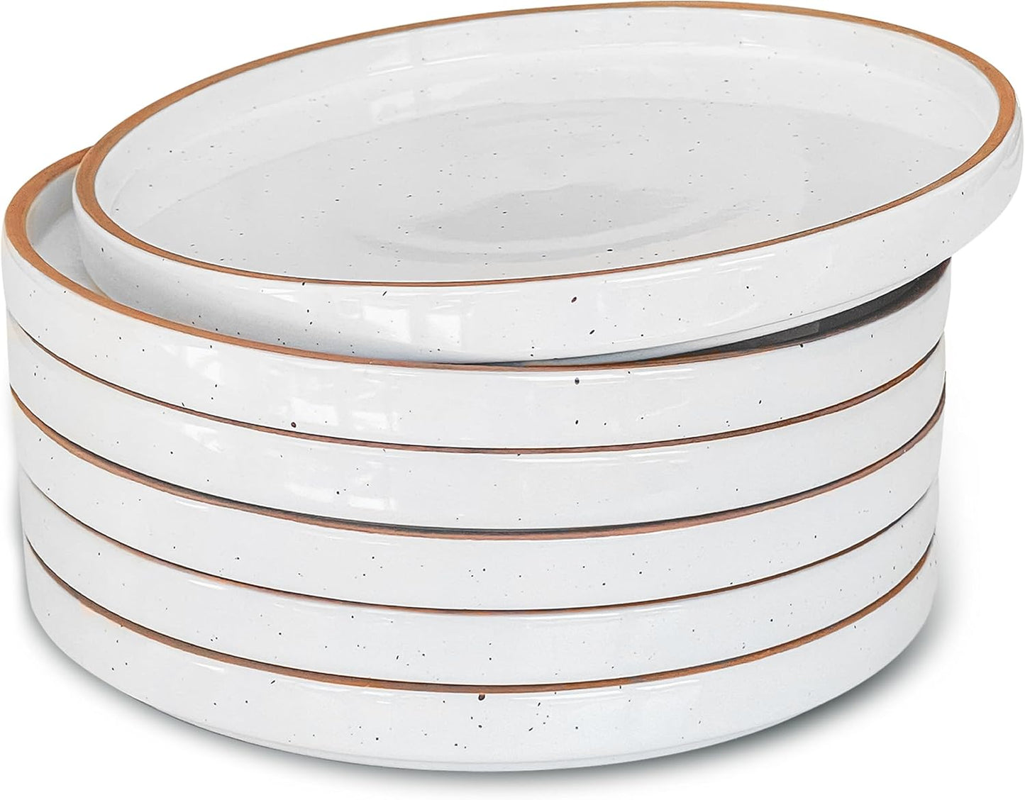 Mora Ceramic Flat Plates Set of 6-8 in - The Dessert, Salad, Appetizer, Small Lunch, etc Plate. Microwave, Oven, and Dishwasher Safe, Scratch Resistant. Kitchen Porcelain Dish - Neutrals