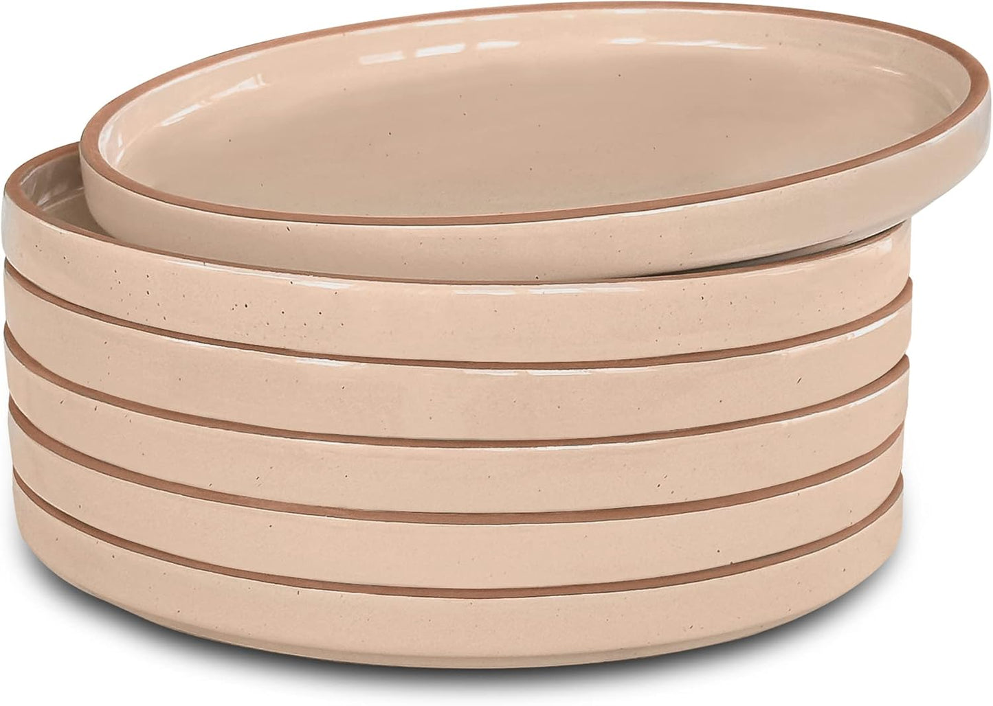 Mora Ceramic Flat Plates Set of 6-8 in - The Dessert, Salad, Appetizer, Small Lunch, etc Plate. Microwave, Oven, and Dishwasher Safe, Scratch Resistant. Kitchen Porcelain Dish - Neutrals