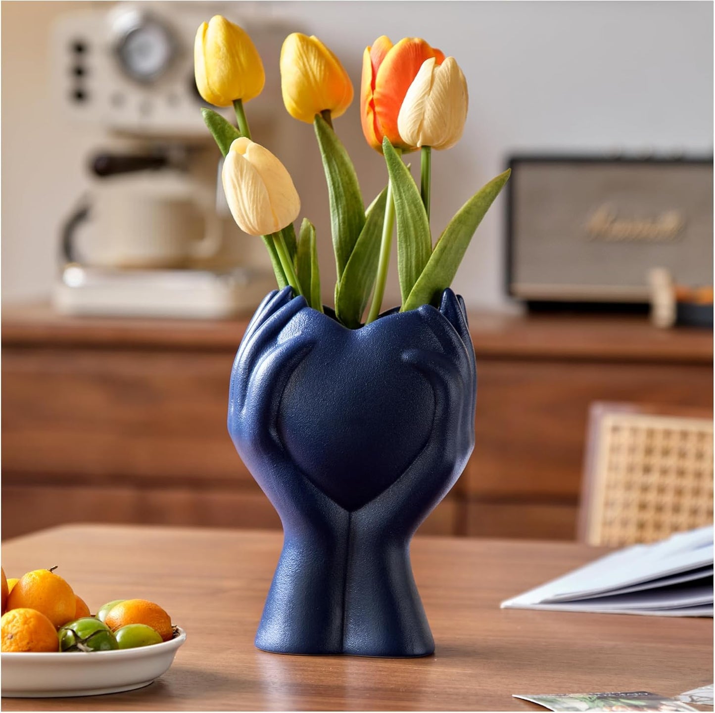 8" Heart Hand White Ceramic Vase - Unique Modern Aesthetic Flowers Vase for Living Room Bedroom Office Kitchen Table Centerpiece or Shelf Decor-Gifts for Wedding Bridal Shower Women Mom (White)